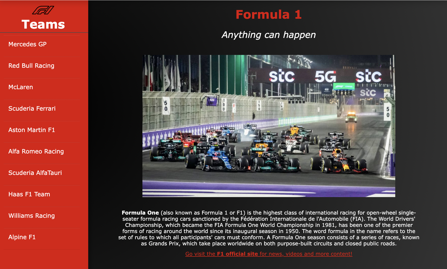 A preview of the Formula 1 project